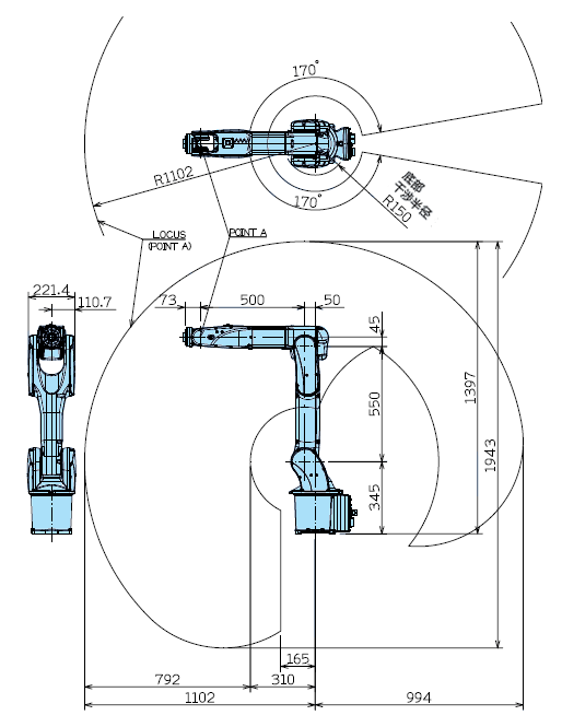 MZ03EL 外形尺寸及動作范圍